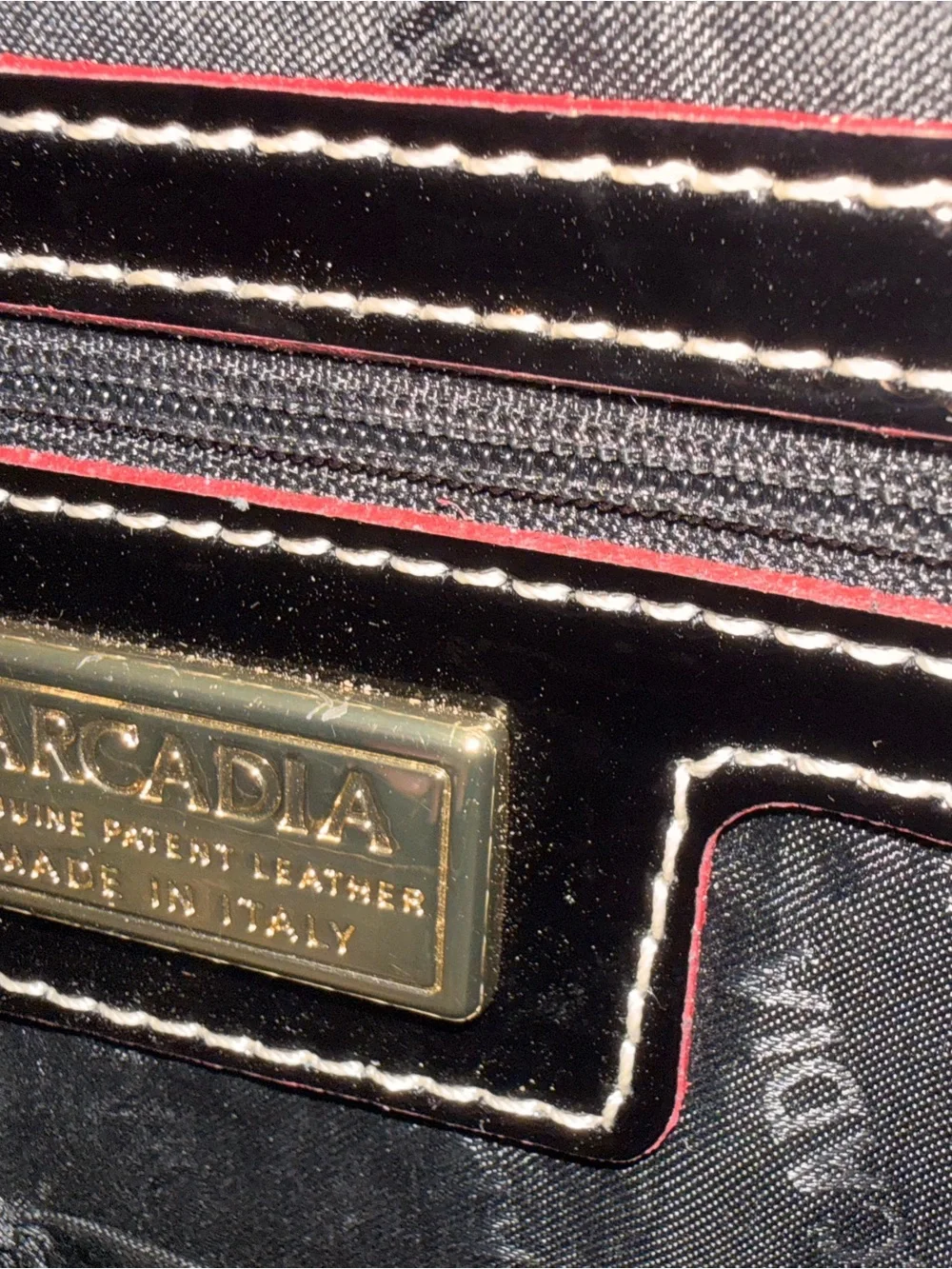 Arcadia Black Patent Tote with Tan Trim and Handles